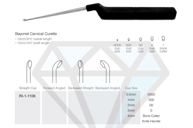 Bayonet Cervical Curette Forward Angled 1mm (Cup Size-000) – Neuro Surgical Instrument